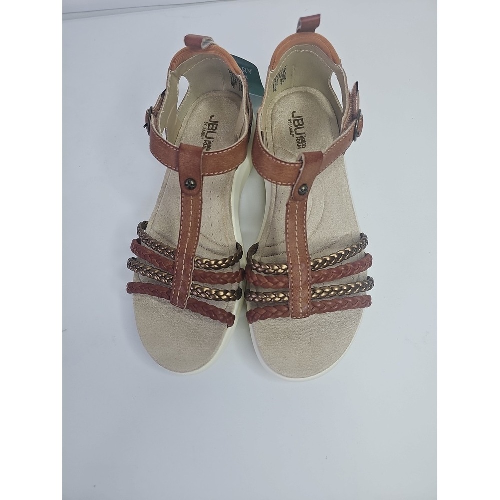 JBU Womens Cognac Metallic Prague Comfort Casual Adjustable Sandal Size 7.5
